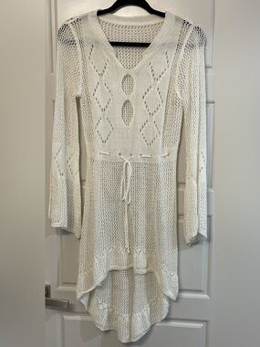 Off White Crochet Tie-Waist Mini Dress
